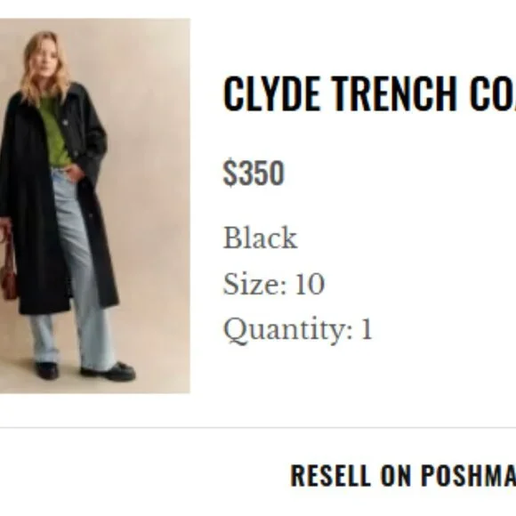 Sezane Clyde Coat Black - Size 10 - Picture 7 of 9